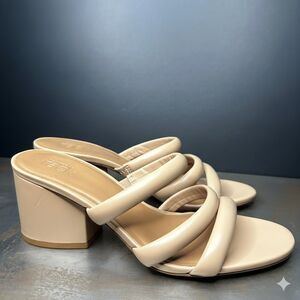Nordstrom Rack Slide Block Heel Sandals 8.5 Minimal Dressy Nude Beige Tan Fulton